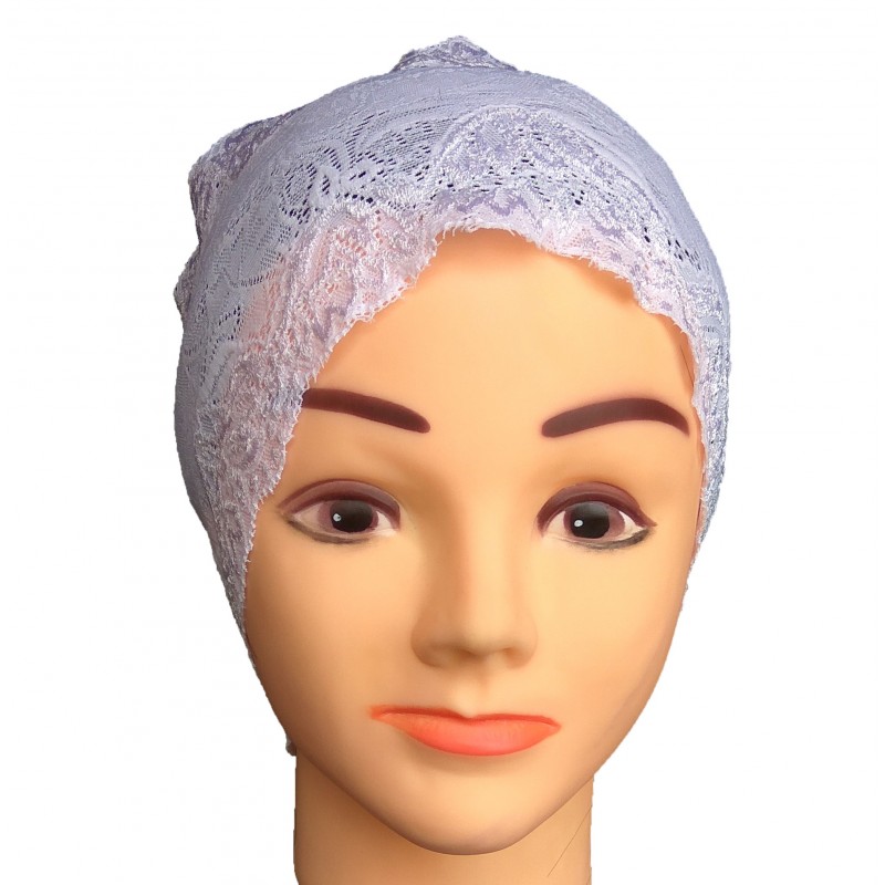 Hijab Bonnet Cap- White colored Cotton Lace Hijab Band 