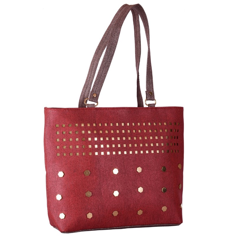 Ladies Handbags online in India- Maroon color PU fabric women&#39;s handbag...