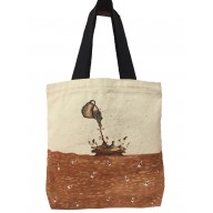 Ladies tote bag- Canvas painted Cream & Brown colored Ladies tote bag- Canvas painted Cream & Brown colored