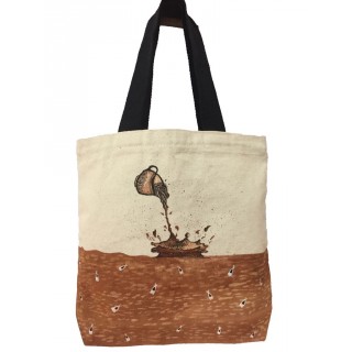 Ladies tote bag- Canvas painted Cream & Brown colored
