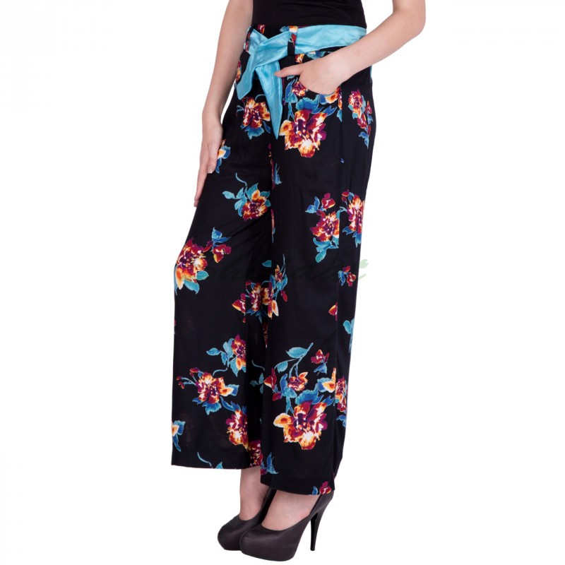 Palazzo online in India- Buy floral print black palazzo