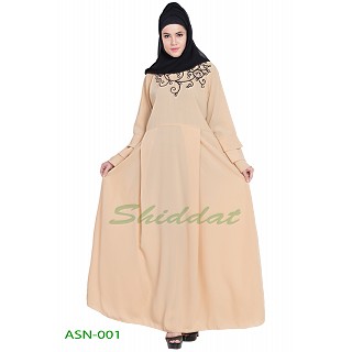 Flared abaya with embroidery work- Cream