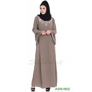 Flared abaya with embroidery work- Beige