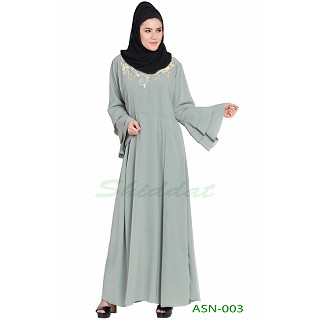 Flared abaya with embroidery work- Sea Green