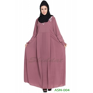 Flared abaya with embroidery work- Puce Pink