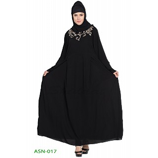 Flared abaya with embroidery work- Black