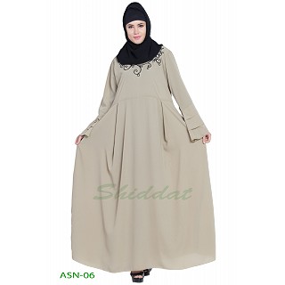 Flared abaya with embroidery work- Light Grey