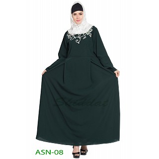 Flared abaya with embroidery work- Green