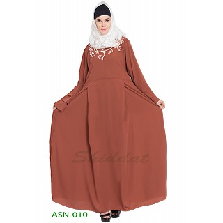 Flared abaya with embroidery work- Brown