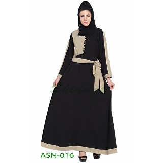 A-line dual color abaya with a belt