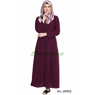 Front open zipper abaya- Wine