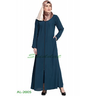 Front open zipper abaya- Teal Green