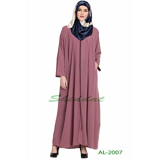 Front open zipper abaya- Puce Pink