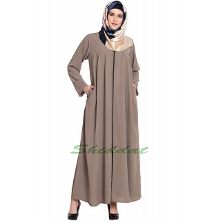 Front open zipper abaya- Beige