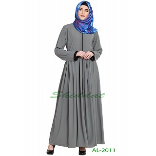 Front open pleated abaya- Grey