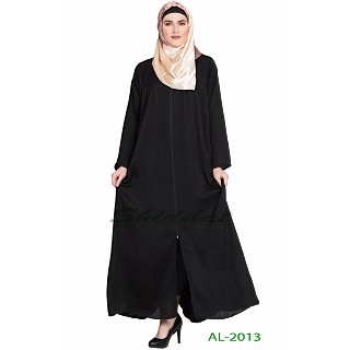 Front open zipper abaya- Black