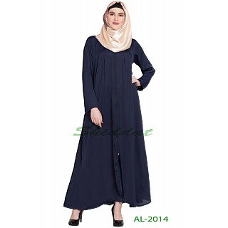 Front open zipper abaya- Navy Blue color