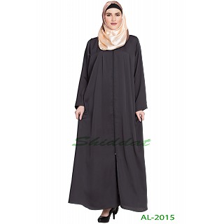 Front open zipper abaya- Dark Grey