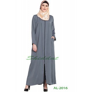 Front open zipper abaya- Grey