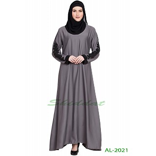 A-line abaya with patchwork- Grey