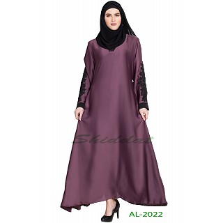 A-line abaya with patchwork- Purple