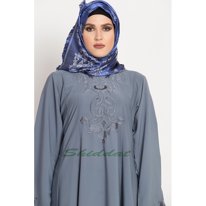 Women Embroidered Patch Umbrella Coffee Brown Abaya  Brown