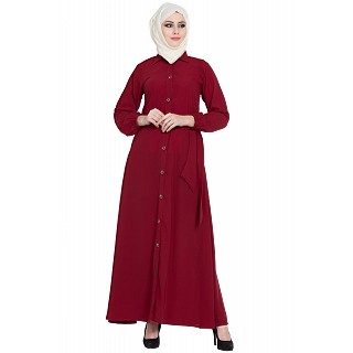 Collared front open abaya- Maroon