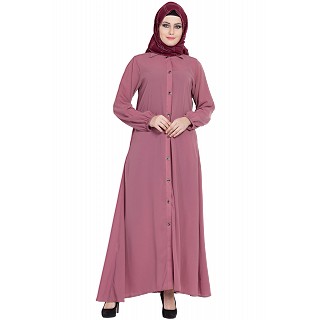 Collared front open abaya- Puce Pink