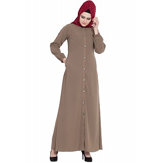 Collared front open abaya- Beige