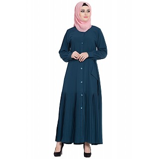 Front open designer abaya- Teal Green