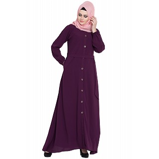 Collared front open abaya- Purple