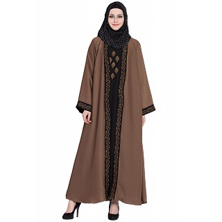 Dubai style kimono abaya- Golden-Black