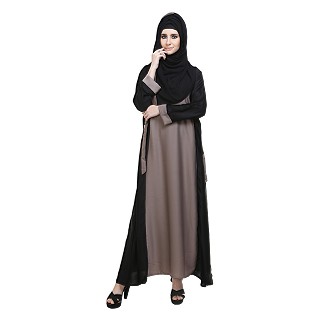 Dual colored abaya with side adjustment belt