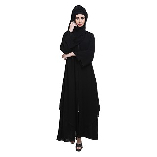 Double layered front open abaya with zipper