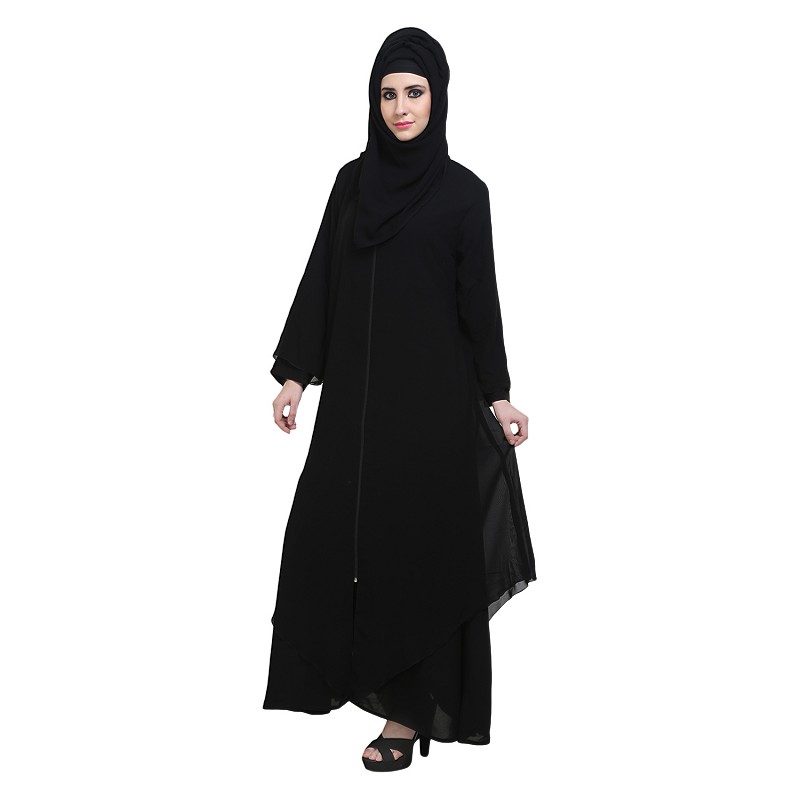 Burqa online shopping- Double layered front open with zipper