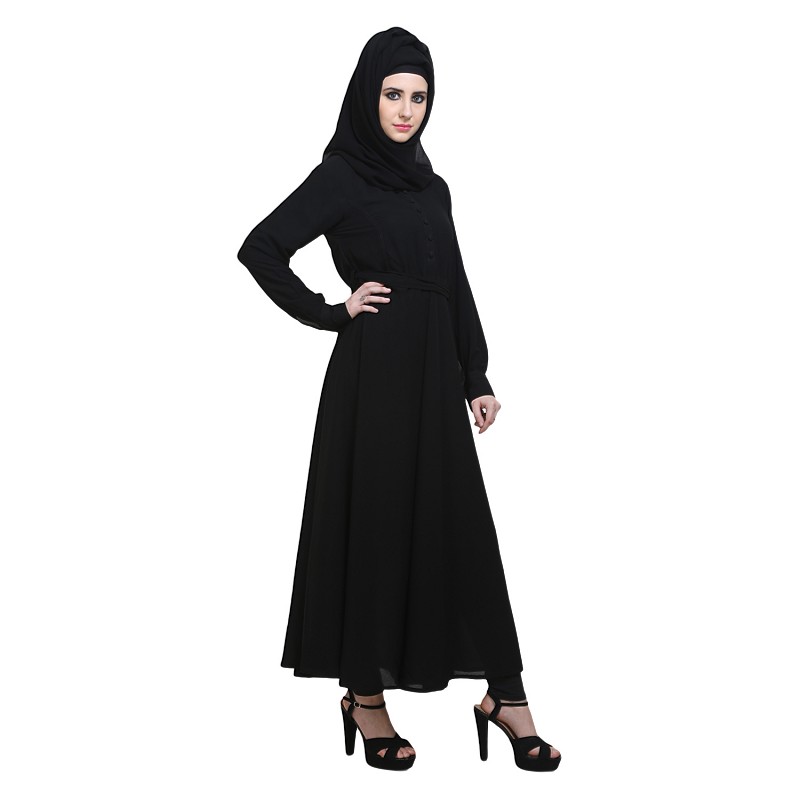 Abaya- Flared abaya in black color | simple designed out of Crepe fabric
