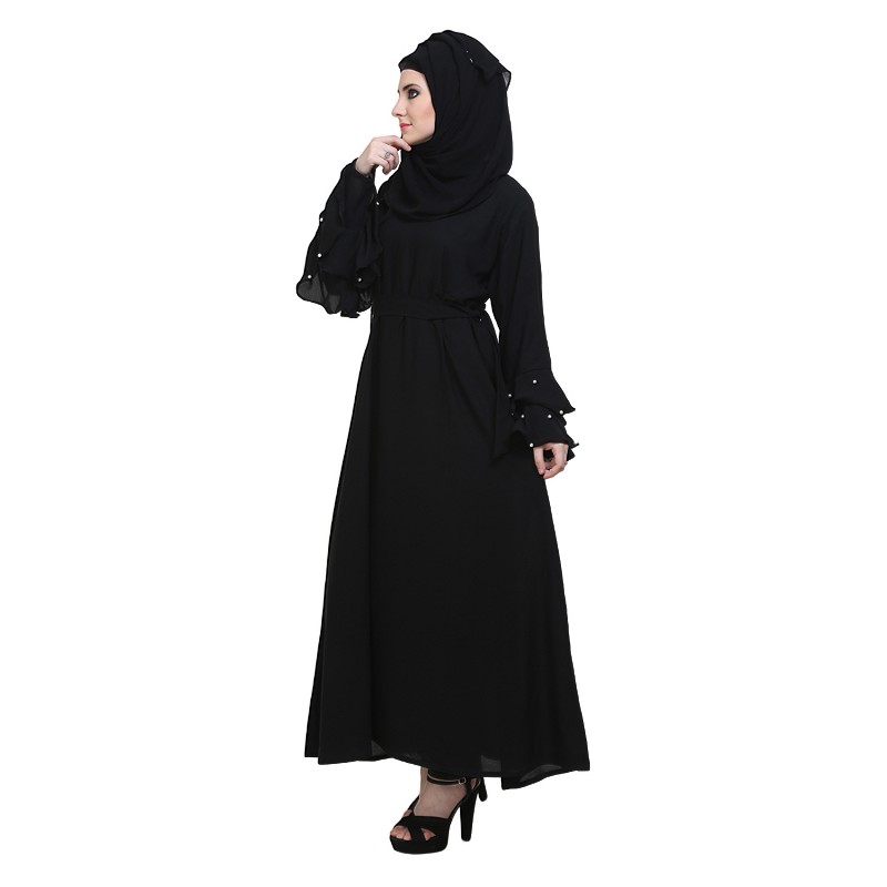 Buy flared abaya in black color with designer sleeves