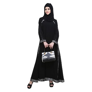 Double layered flared abaya- Black