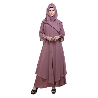 Front-open double layered abaya- Puce Pink