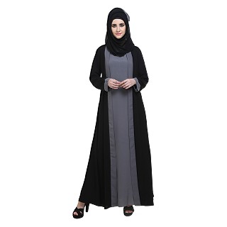 Double layered abaya- Black-Grey