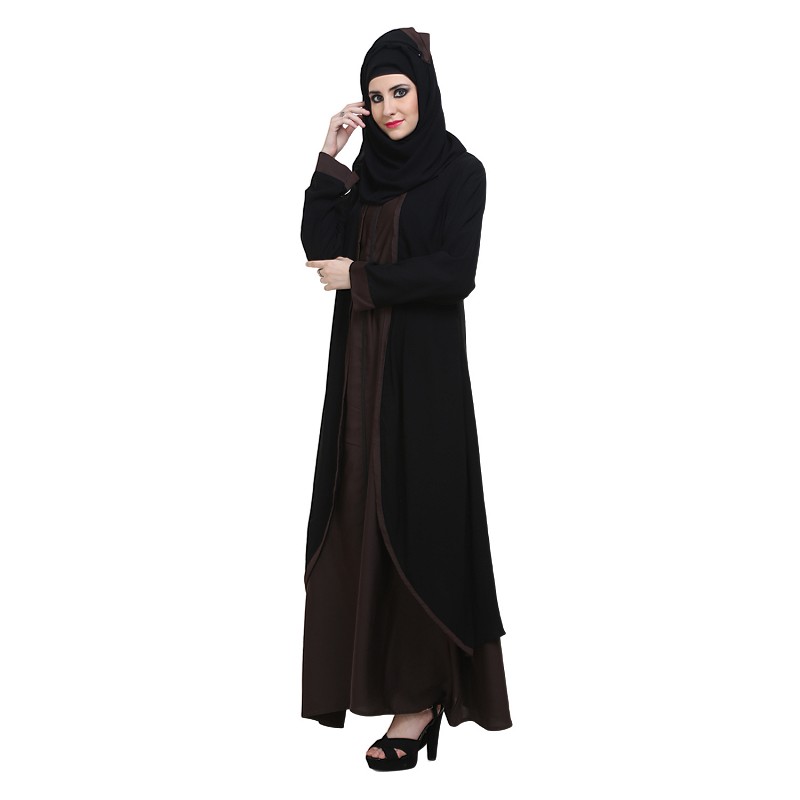 Buy abaya online- Double layered front open abaya with Zipper