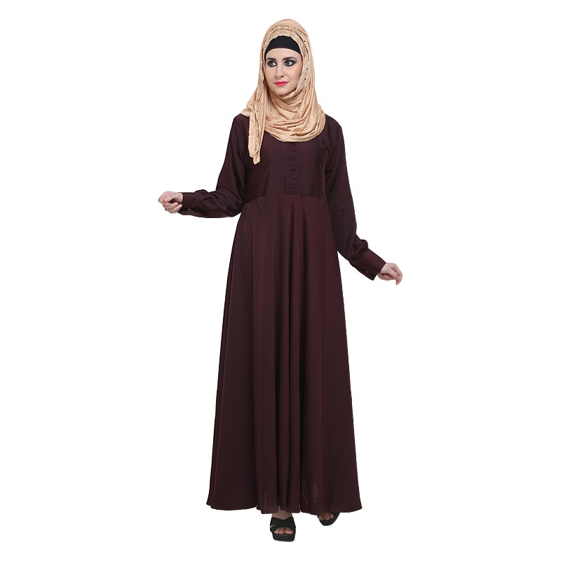 Abaya online- Maroon colored flared abaya in Nida fabric