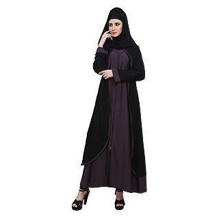 Abaya- Black and Purple front open double layered