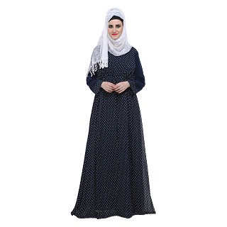 Double layered printed abaya- Blue