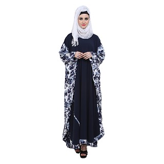 Kaftan Burqa- Printed on navy blue colour fabric