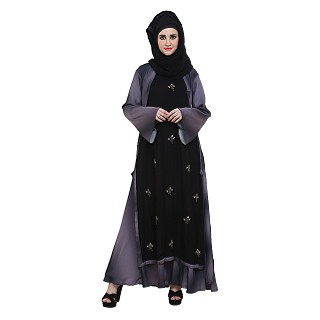 Double Layered abaya -Black & Shaded  color With Zari Work 