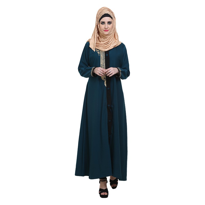 Buy Islamic dress online in India |Front Open Teal Green Abaya