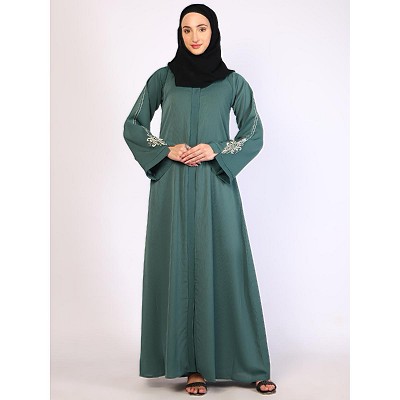 Premium Zoom fabric abaya with embroidery work-Turquoise