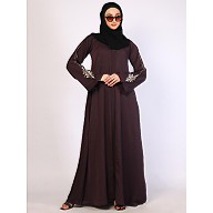 Premium Zoom fabric abaya with embroidery work-Wine