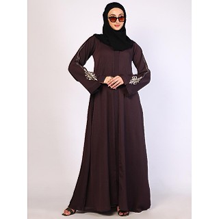 Premium Zoom fabric abaya with embroidery work-Wine